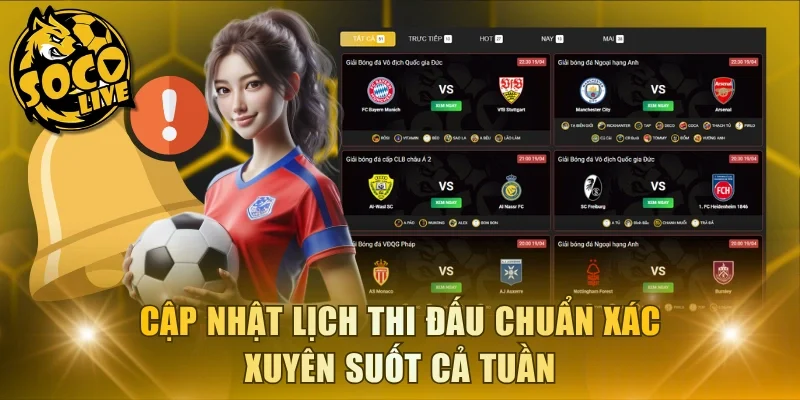 Cập nhật lịch thi đấu chuẩn xác xuyên suốt cả tuần